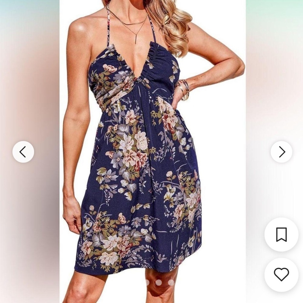 Cupshe‎ Navy blue floral lightweight summer dress. Size Small NWT!